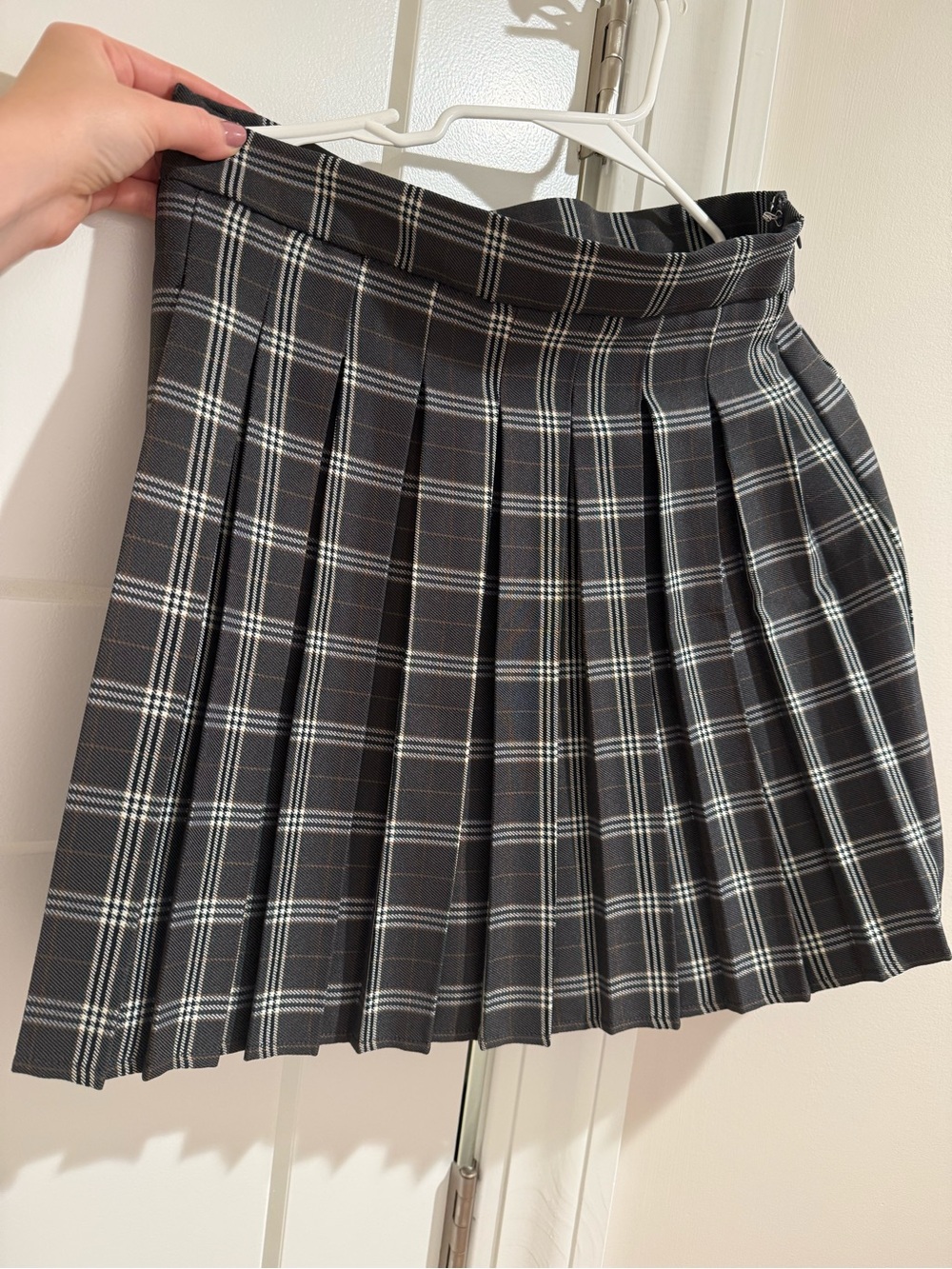 Pleated Black and White Plaid Mini Skirt